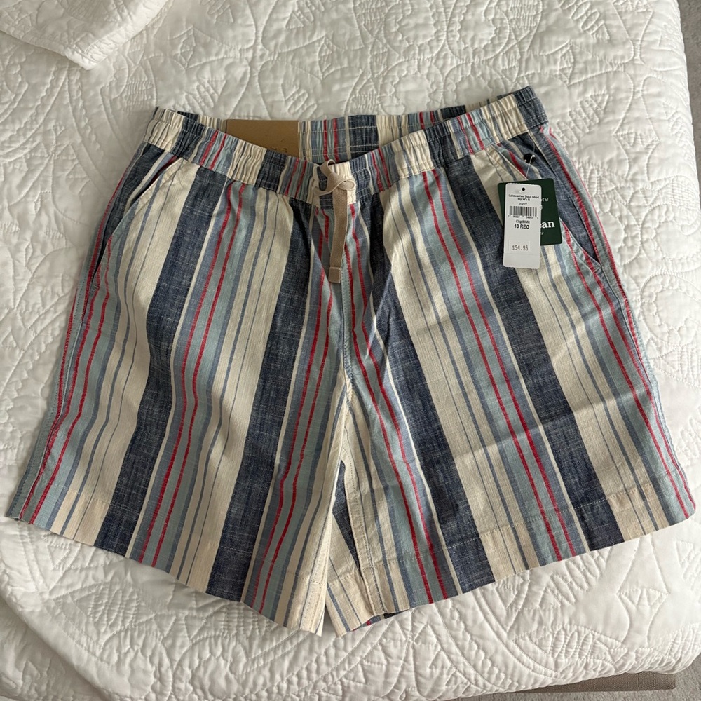 L.L. Bean Light Blue, Cream & Red Striped Drawstring Shorts